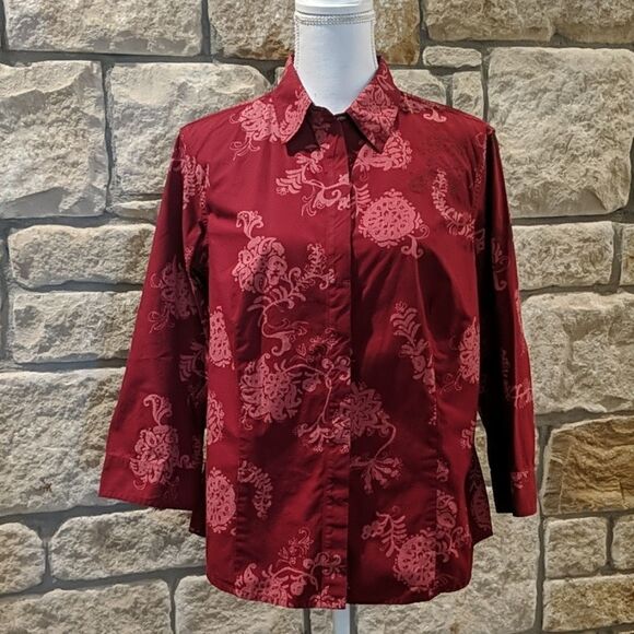 Columbia button down top two tone red collared size large elbow sleeve - Picture 1 of 8